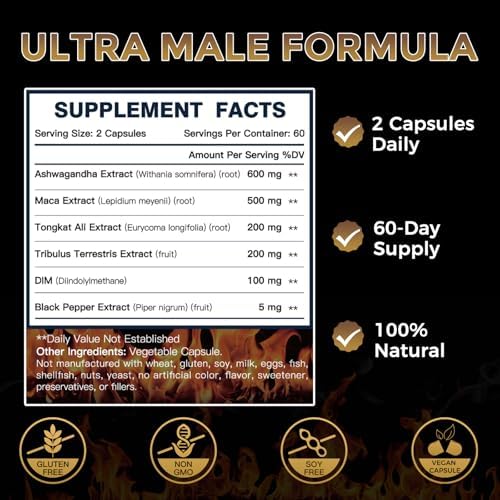 DRFOSTER Testosterone Booster for Men, Ultra Testosterone Formula 600mg Ashwagandha, Tongkat Ali & Maca - Muscle Growth, Energy & Endurance - 120 Capsules