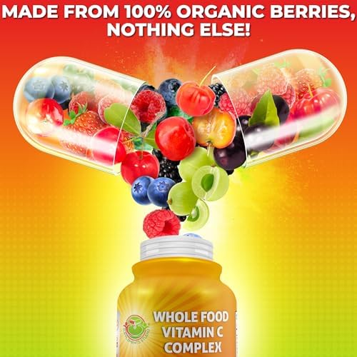 Whole Food Vitamin C Complex - 1450mg Organic Berries - 675 mg Vitamin C per Serving, High-Potency Antioxidant & Immune Support with Acerola, Amla and Natural Bioflavonoids - Vegan, Non-GMO, 120 Count