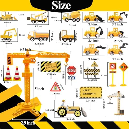 HERCOCCI 25Pcs Construction Cake Topper, Excavator Tower Cupcake Topper Bulldozer Backhoe Traffic Road Sign Cake Decor Vehicles Decorations Construction Birthday Party Supplies