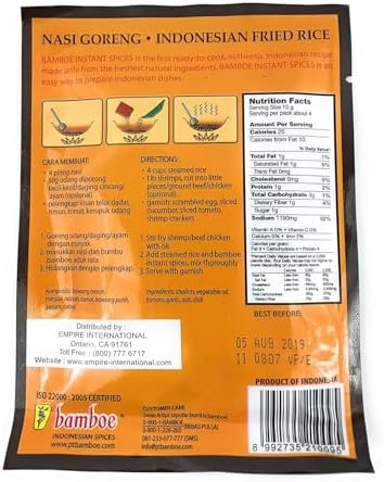 bamboe - NASI GORENG - INDONESIAN FRIED RICE - 6 x 1.4 OZ / 40 g / Product of Indonesia