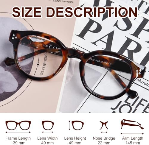 Reading Glasses for Women Men Retro Round Frame Blue Light Blocking Readers Computer Glasses with Spring Hinges