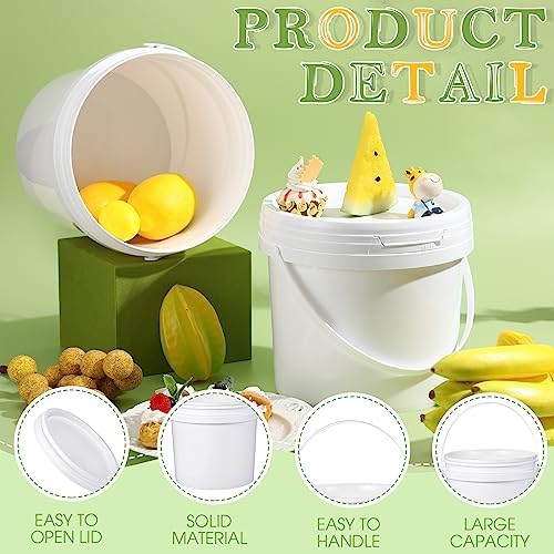 Leinuosen 16 Pcs 1 Gallon White Plastic Bucket with Handle and Lid Reliable Heavy Duty Barrel Pail Container Food Safe Bucket for Multipurpose Storage Paint Art Crafts Projects