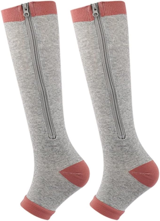 Hotfiary Zipper Compression Socks for Men Women Compression Stockings Toeless/Full Toe Calf Knee High Zippered Socks