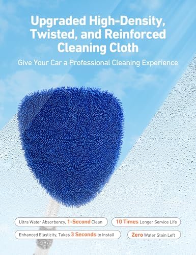 AstroAI Windshield Cleaner Tool, Car Interior Window Detailing Cleaning Kit with Extendable Handle and 4 Easy-to-Install Reusable Microfiber Pads, Auto Glass Wiper Brush Kit for Car&Home, Blue, 21in