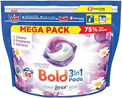 Bold 3in1 Pods Lavender & Camomile Washing Liquid Capsules 55 Washes, with A Touch of Lenor Long Lasting Freshness