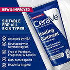 CeraVe Healing Ointment, Hydrating Skin Protectant With Petrolatum, Hyaluronic Acid & Ceramides, Face & Body Skin Barrier Repair For Cracked, Chafed, Dry Skin, Fragrance Free & Lanolin Free, 3 Oz
