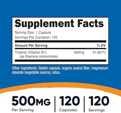 Nutricost Vitamin B1 (Thiamine) 500mg, 120 Capsules