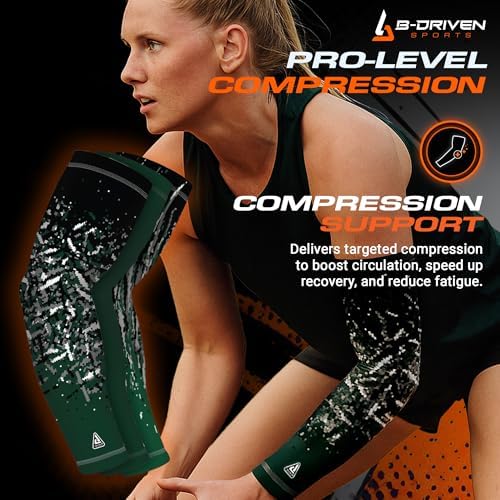 B-Driven Sports Compression Arm Sleeves | UV Arm Sleeves for Men Women & Youth | Sports Sun Protection Circulation | 3 Count