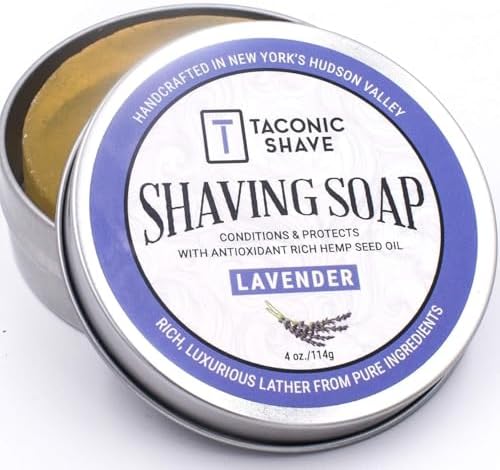 Taconic Shave Lavender Scent Shaving Soap – Calming Floral Aroma – Barbershop Quality Lather Puck with Natural Oils – Soothing & Moisturizing – Handmade in USA