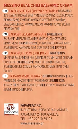 Messino Real Chili Balsamic Vinegar Glaze imported from Greece, 250 ml