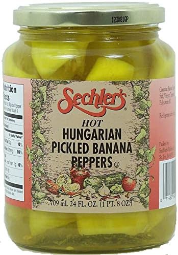 Sechler's hot hundarian pickled banana peppers 24-fl. oz. glass jar (Pack fo 1)