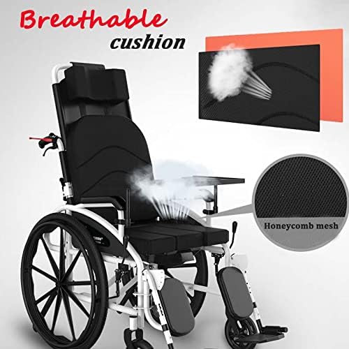 Lightweight Wheelchair for Adults, Full Reclining Folding Transport Wheelchairs with High Back & Removable Headrest, Self-Propelled Manual Wheelchairs Scooter with Tray Table & Bedpan, 18.5"Seat, U.S