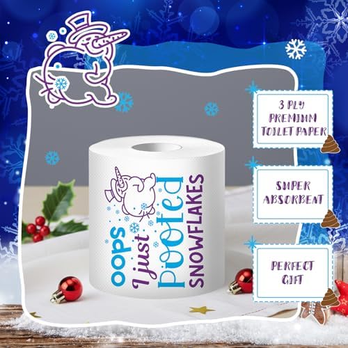 Fullhawl 2 Rolls Christmas Toilet Paper Gifts Santa Claus Toilet Tissue with Packaging Bag and Bow Disposable Xmas Paper Towels Christmas Stocking Stuffers for Holiday Birthday Party Supply(Snowman)
