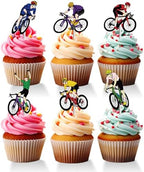 18 PCS Bike Cupcake Toppers For Kids Adult Happy Birthday Bicycle Cycling Sport Theme Cake Decor Dirtbike Birthday Party Decorations Supplies