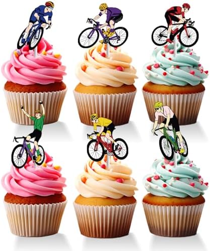 18 PCS Bike Cupcake Toppers For Kids Adult Happy Birthday Bicycle Cycling Sport Theme Cake Decor Dirtbike Birthday Party Decorations Supplies