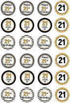 21st Birthday - 24 Edible MINI Wafer Cupcake Toppers 1.5 inches