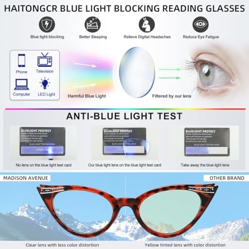 Lady's Lightweight Cat-Eye Blue Light Blocking Reading Glasses for Women Crown Plain light R1110