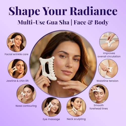 Ceramic Guasha Tool for Face & Body - Lymphatic Drainage Massager, Face Sculpting Tool, Jawline Shaper & Double Chin Reducer - Self Care Gifts