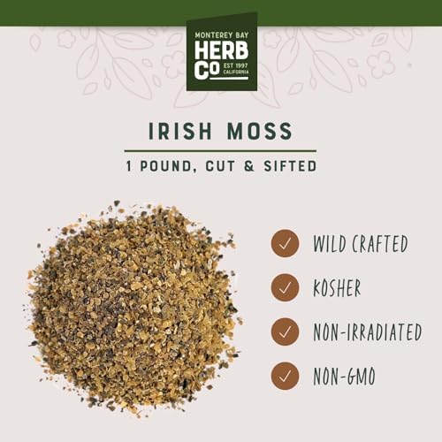 Irish Moss Cut & Sifted, by Herb Co, Wild Crafted, Carrageen Moss, Protein & Minerals, Use for Soaps, Lotions, Add to Soups & Sauces, 1 lb