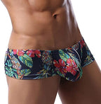Sexy Printed Short Legs Boxer Briefs for Men, Low Rise Big Pouch Underwear, Mesh Breathable Undies Trunks