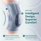 OPPO 2924 Knee Brace Compression Sleeve with Stays - Relieves ACL, MCL, Meniscus Tear, Arthritis, Muscle Strain, Joint Pain Relief - For Running, Daily Use (Gray, X-Large, 1 Pack)