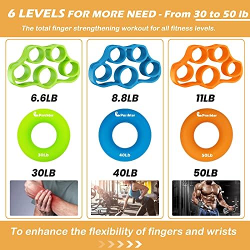 Hand Grip Strengthener, Finger Exerciser, Grip Strength Trainer (6 PCS),New Material,Forearm Grip Workout, Finger Stretcher, Relieve Wrist Pain, Carpal Tunnel