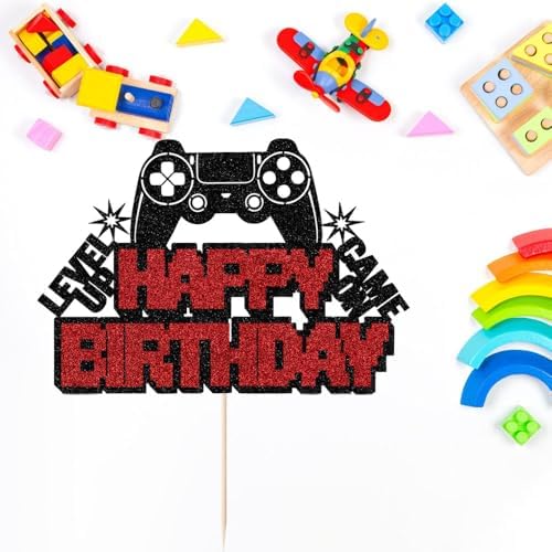 Video Game Happy Birthday Cake Topper,Glitter Gaming Cake Decor,Perfect for Kids/Teens Video Game Theme Birthday Supplies