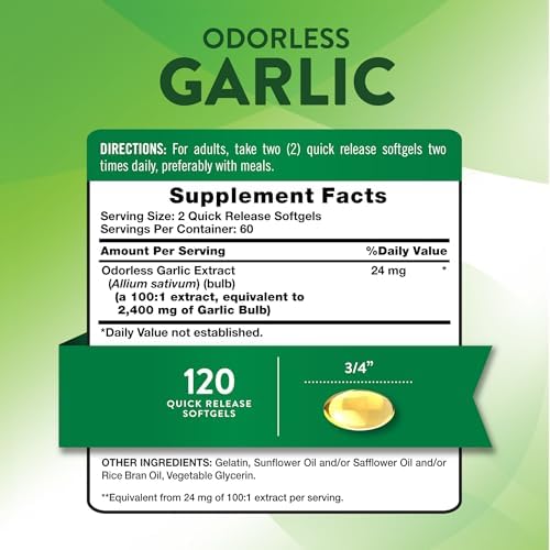 Nature's Truth Odorless Garlic | 120 Softgels | Extract Pills | Non-GMO, Gluten Free Supplement