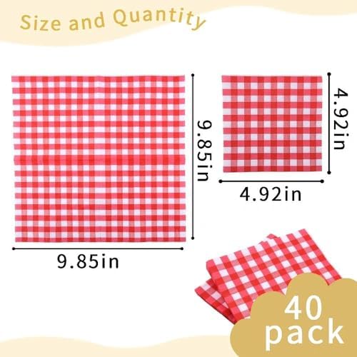 Paper Napkins Disposable Red Checkered Napkins Everyday Red White Gingham Dinner Napkin Cocktail Beverage Napkin for Lunch Picnic BBQ Christmas Halloween Birthday Party Decoration Supplies 40PCS
