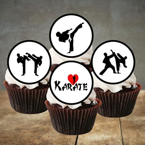 Karate Edible Cupcake Toppers – Martial Arts Cake Decorations for Birthdays, Dojo Events & Belt Ceremonies – UNCUT (Pack of 48 x 1.18 Inch/3cm Discs)