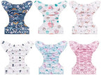babygoal Reusable Cloth Diapers 6 Pack+6pcs Rayon from Bamboo Inserts+Wet Bag, One Size Adjustable Washable Pocket Nappy Covers for Baby Girls and Boys 6FG38