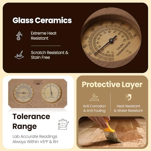 Sauna Thermometer and Hygrometer 2-in-1 – Handcrafted from Canadian Red Cedar Wood - Analog Temperature & Humidity Gauge – Fahrenheit & Celsius – Premium Glass Dial – Luxury Sauna Accessories