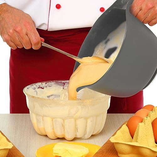 Glad Mixing Bowl with Handle – 3 Quart | Heavy Duty Plastic with Pour Spout and Non-Slip Base | Dishwasher Safe Kitchen Supplies for Cooking and Baking, Grey