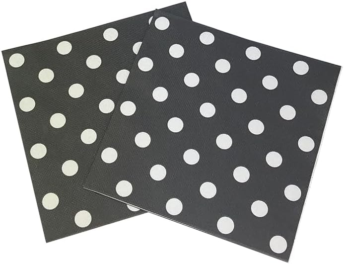 White Polka Dots Black Napkins,2-Ply Wedding Party Paper Napkins Everyday Napkins for Birthday Graduation Shower,40 pcs 6.5 in