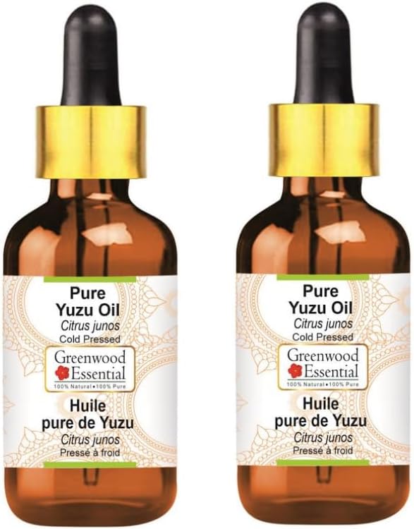 Greenwood Essential Pure Yuzu Oil (Citrus Junos) with Two Glass Droppers Cold Pressed (Pack of Two) 10ml X 2 (0.66 oz)