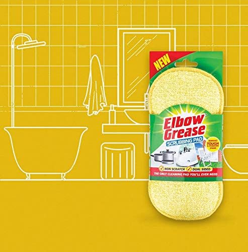 Elbow Grease Scrubbing Pad Dual Sided Sponge Washable Reusable Non-Scratch, Yellow