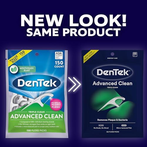 DenTek Advanced Clean Floss Picks with No Break & No Shred Dental Floss, Plaque Remover, 150 Count