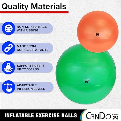 Cando 30-1800 Blue Non-Slip PVC Vinyl Inflatable Exercise Ball, 12" Diameter, 300 lbs Weight Capacity
