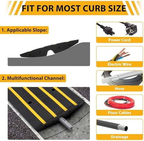 2 Packs 48" Car Driveway Rubber Curb Ramps, Heavy Duty Driveway Gutter Slope Ramp, Low Profile Design for Cars, Water Channel for Drainage, Curbside Bridge Ramp for Loading Dock Garage Sidewalk