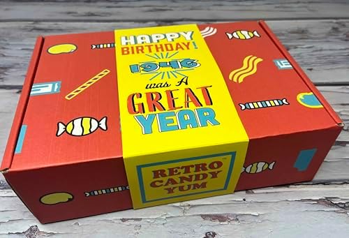 1946 Retro Childhood Candy Gift Basket Box Assortment for 80th Birthday Man or Woman Jr