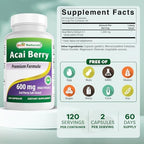 #1 Acai Berry 600mg per Serving by Best Naturals -- 100% Pure High Potency -- Supports Fat Metabolism -- Manufactured in a USA Based GMP Certified Facility and Third Party Tested for Purity. Guaranteed!! (120 Caps)