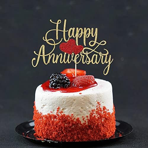 Kaoenla Happy Anniversary Cake Topper - Gold Glitter Happy Birthday Cake Topper, Company Anniversary Party Decoration, Wedding Wedding Anniversary Party Cake Decoration
