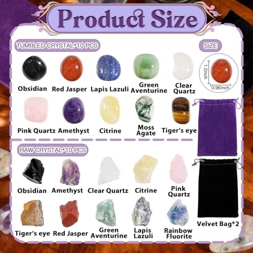 Rileryan 20 PCS 1'' Natural Raw Crystals Tumbled Crystals Bulk Polished Stones Chakra Healing Stones for Witchcraft Supplies Gemstones Rocks