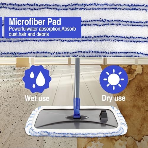 MASTERTOP Microfiber Mops for Floor Cleaning, Extra Large Industrial Mop,Floor Commercial Mop for Wet & Dry Use, Flat Mops for Hardwood, Vinyl, Laminate, Tile Floors, 5 Reusable & Washable Pads