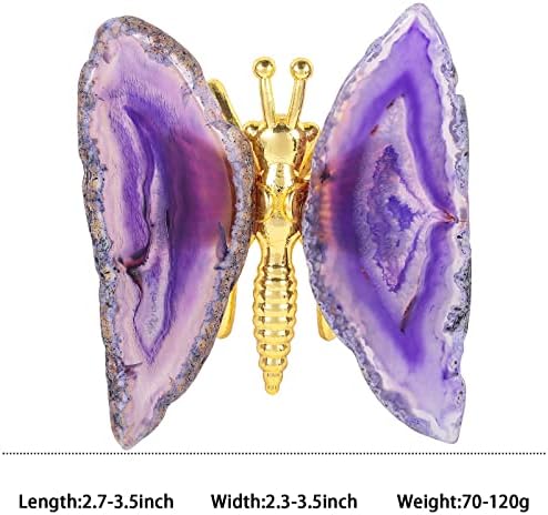 Amogeeli Bundle of 2 - Geode Crystal Agate Butterfly Figurine & Amethyst Crystal Tree with Lace Flower Set on Agate Slice Base
