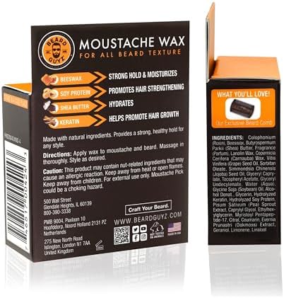 Beard Guyz Moustache Wax – Strong Hold Styling for Mustache & Facial Hair – Natural Beeswax & Carnauba Wax Grooming Balm for Sculpting, Shaping & Conditioning – 1 oz