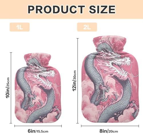 Hot Water Bottle with Cover 2L Warm Water Bottle for Hot and Cold Compress Hot and Cold Therapies,Hand Feet Warmer,Dragon