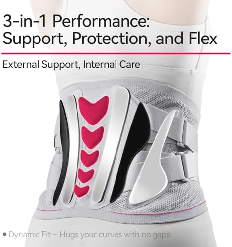 Back Brace Support Belt-Adjustable Lumbar Support Belt for Sciatica & Herniated Disc - 4D Knit Fabric with 6 Reinforced Support Rods with Removable Lumbar Pad for Men & Women (XL)