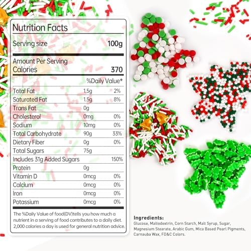 Christmas Sprinkles for Cake Decorating, 160g/5.64oz, Red & White & Green Sprinkles Mix, Christmas Tree Bells, Cake Decorations, Baking, Cupcake, Cookies Topper, Foodgrade