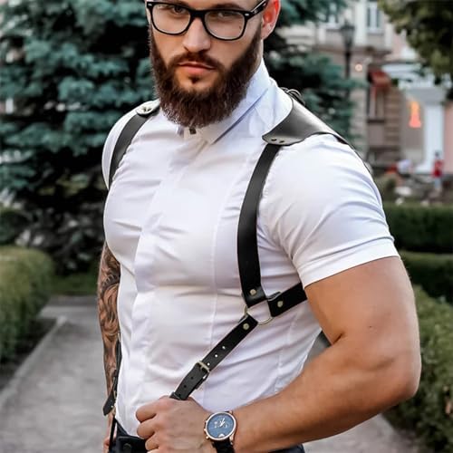 Harness Belt Costume for Men, Men's Pu Leather Body Chest Sexy Body Harness Belt Adjustable Buckle Clothes Outfits, Nightclub Cosplay Clubwear
